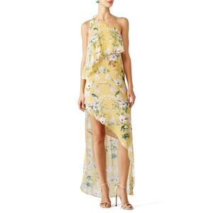 Slate & Willow Floral One Shoulder Hi Low Popover Bodice Maxi Dress 4 Yellow